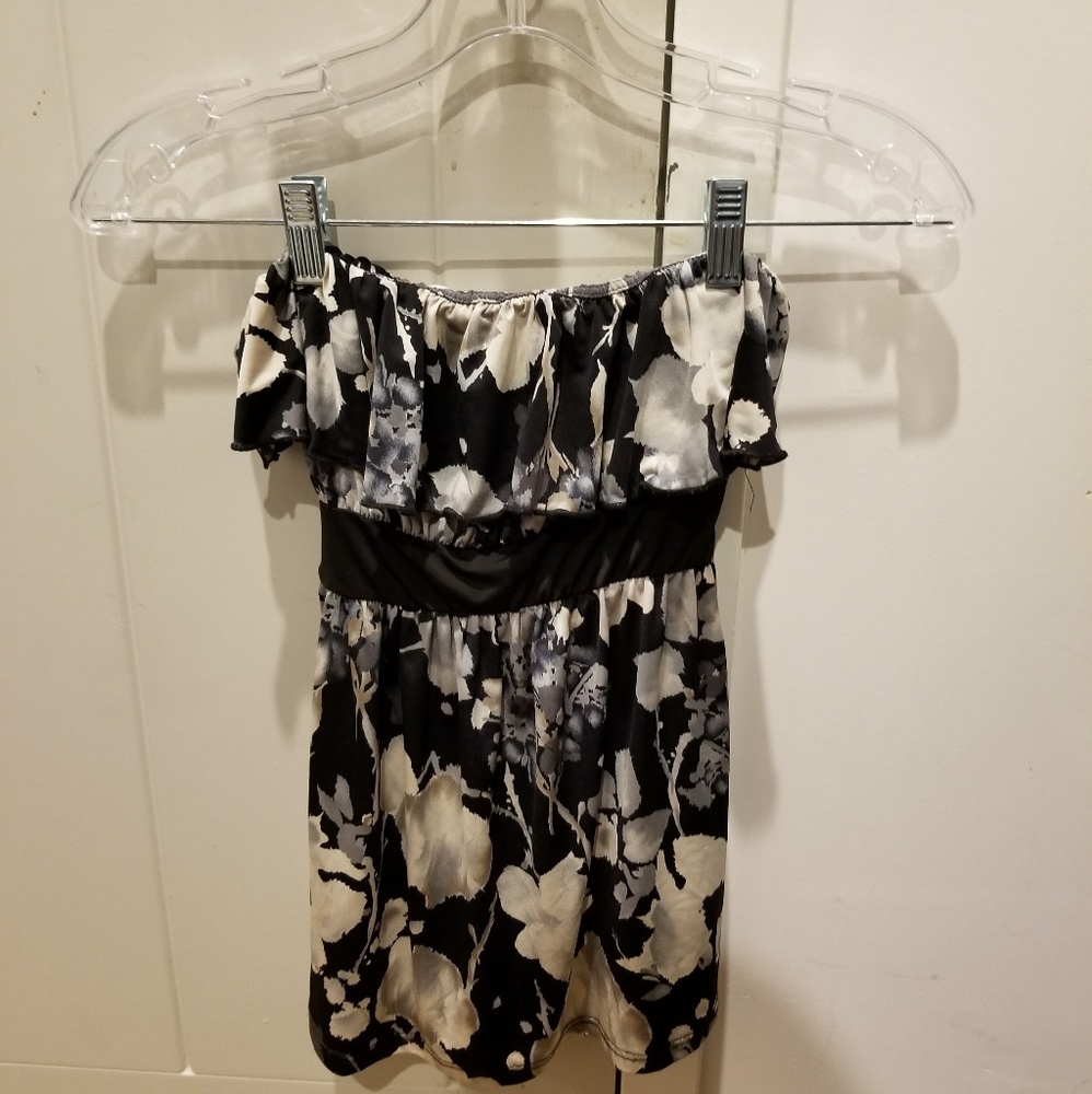 Charlotte Russe navy floral strapless ruffle top